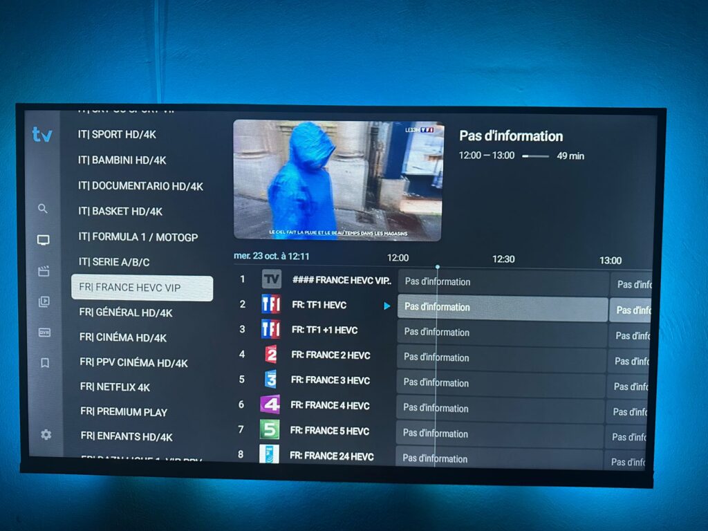 Grille des chaînes en direct dans TiviMate sur Android TV