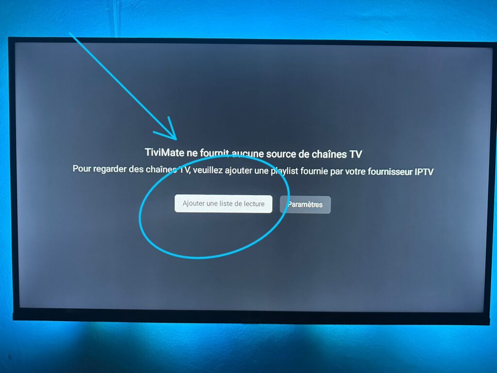 Bouton Ajouter une playlist au premier lancement de TiviMate