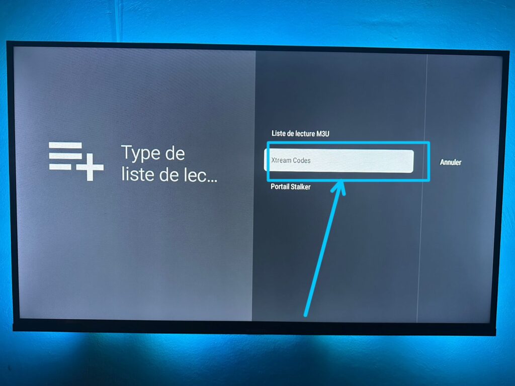 Choisir Xtream Codes comme type de playlist dans TiviMate