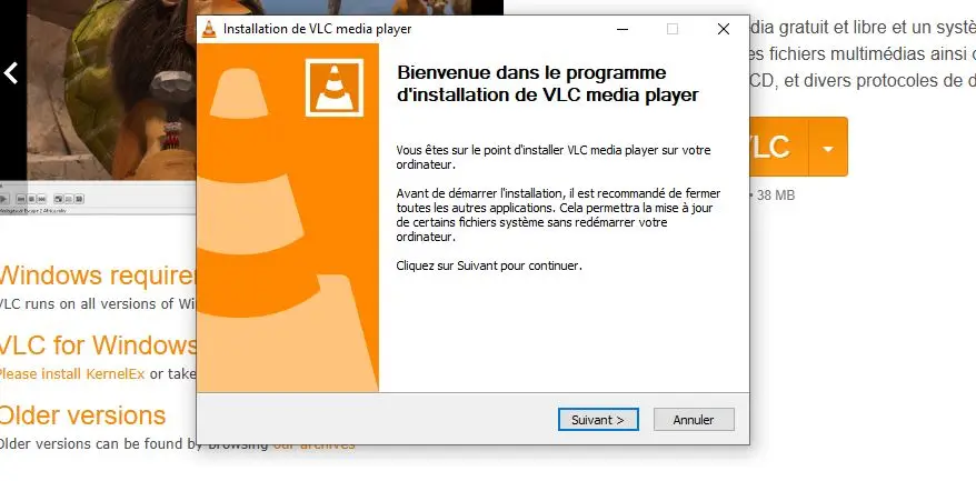 Assistant d’installation de VLC sous Windows