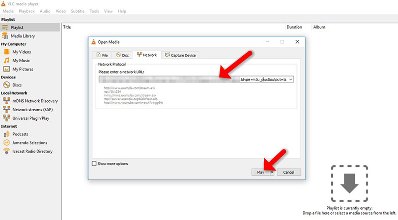 Coller un lien M3U dans VLC