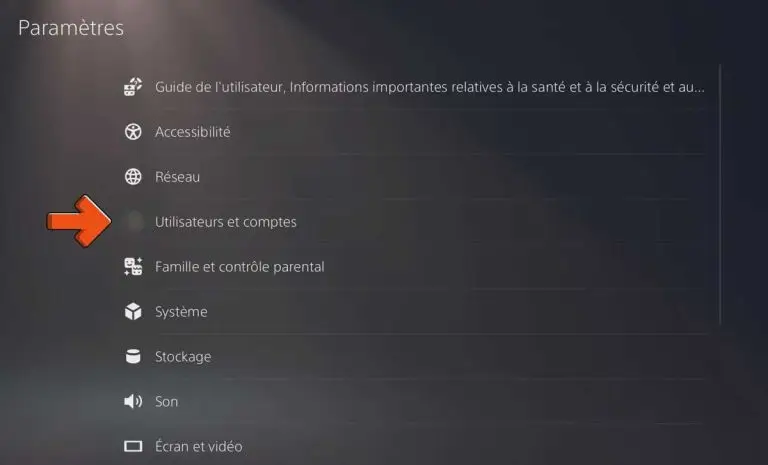 Utilisateurs et comptes dans les paramètres de la PS5