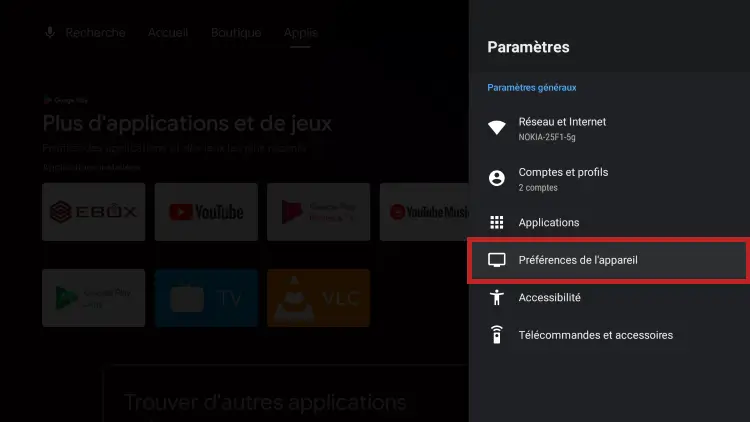 androidtv préférences de l'appareil