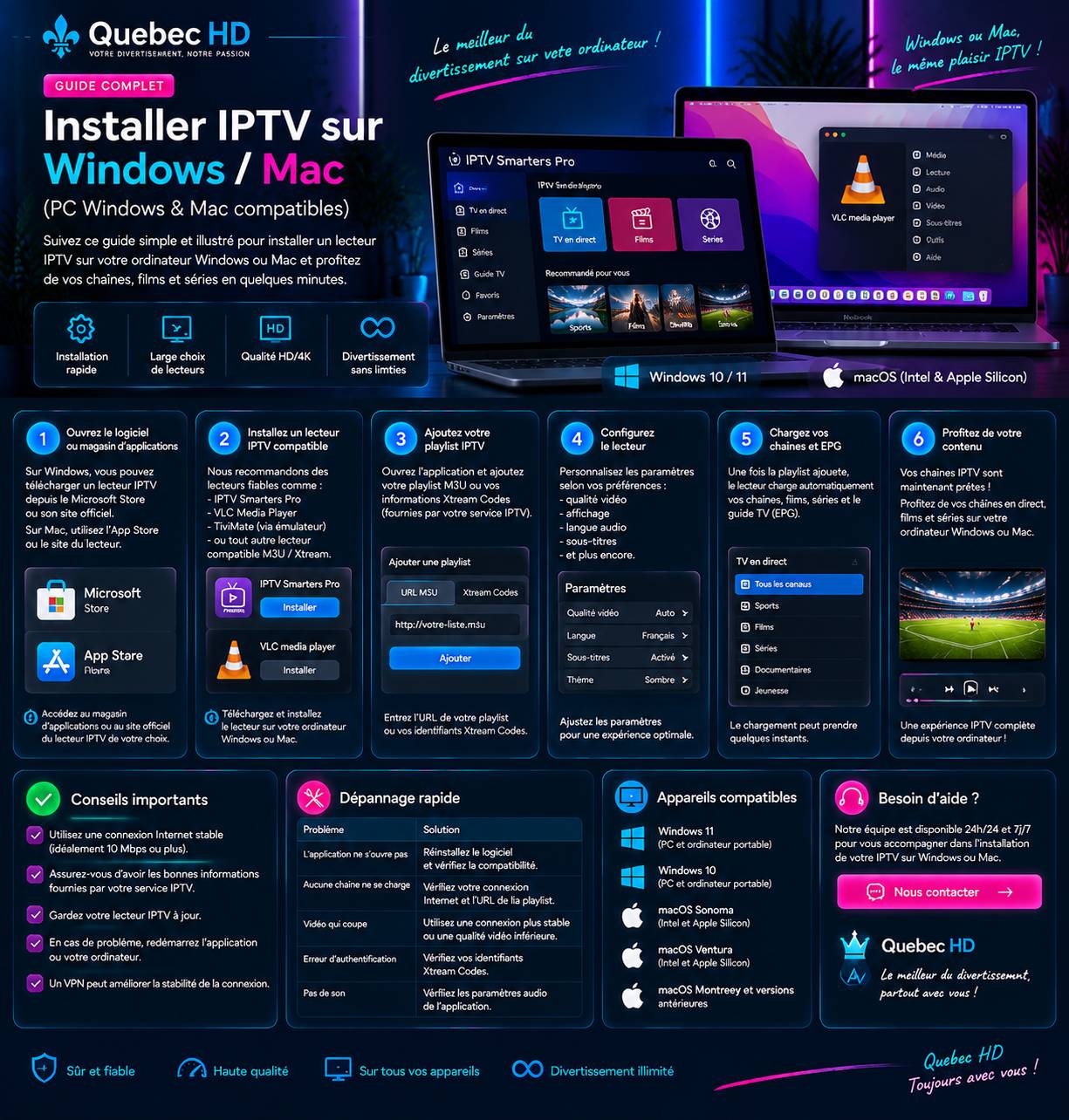 Guide IPTV Windows Mac installation sur PC Windows et ordinateur Mac Quebec HD